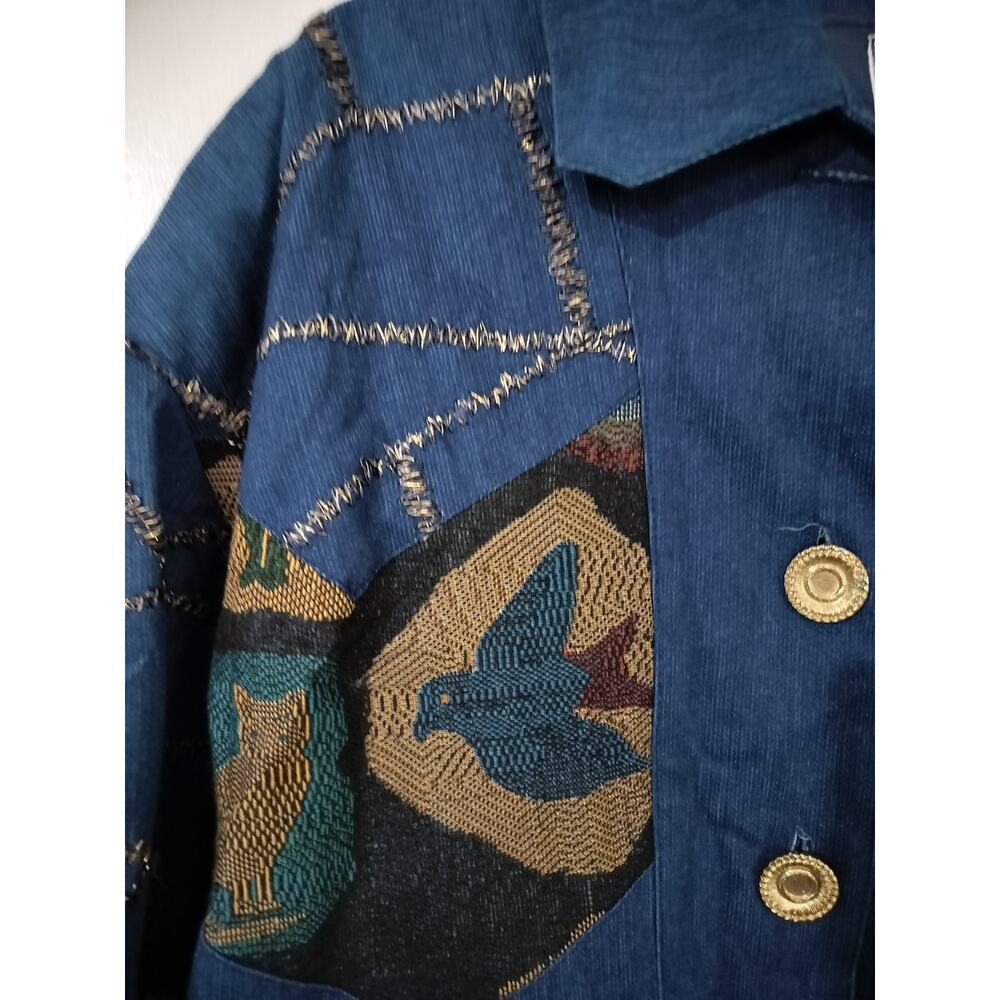 3228) Vtg Howard Wolf Dallas Tapestry Floral Animal Cropped Denim Jacket Sz 12 - Picture 5 of 7